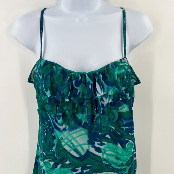 INC International Concepts L Ruffle Camisole Green Blue Abstract Layering Top - Picture 8 of 9